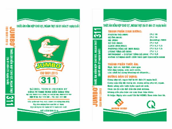 Thức ăn hỗn hợp cho vịt, ngan thịt từ 1 ngày đến 21 ngày tuổi