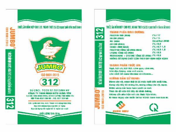 Thức ăn hỗn hợp cho vịt, ngan thịt từ 22 ngày đến Xuất bán