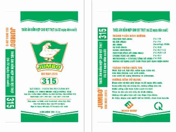 Thức ăn hỗn hợp cho vịt thịt từ 22 ngày đến xuất